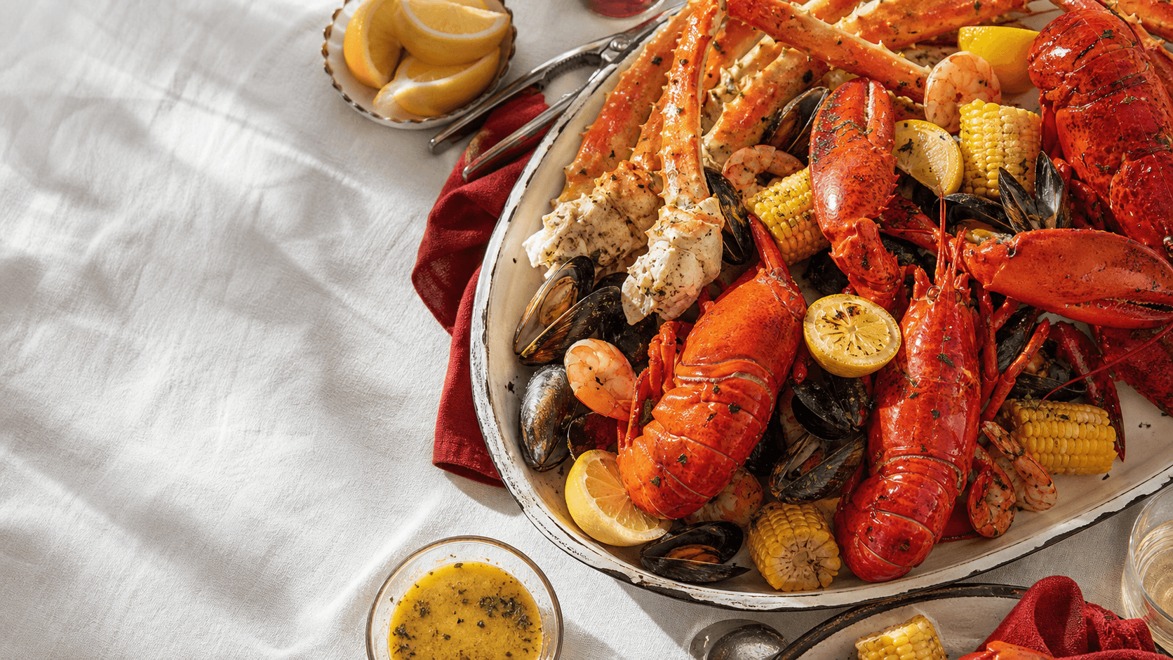 Seafood boil with lobster, crab and shrimp